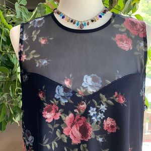 Apt. 9 Mesh Top Tunic Navy Floral Sz. XL